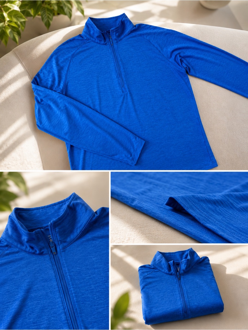Women's Blue Long Sleeve Quarter-Zip Performance Top